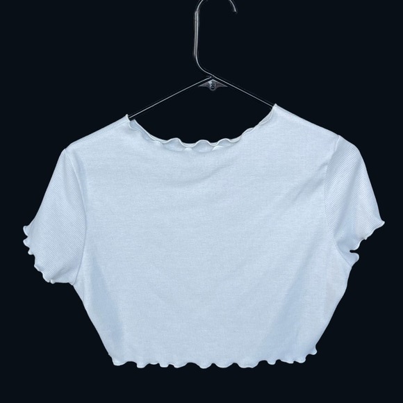 Shein Crop Top Womens Large White Black Ribbed Motorcycle Cropped Lettuce Trim - Picture 2 of 9